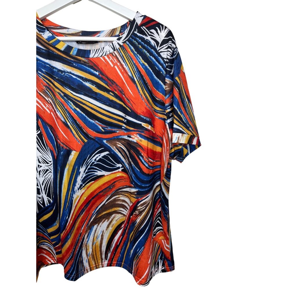 SHEIN 3XL Abstract Orange Print Tee Blouse Short Sleeve Casual Plus Size Top - Picture 4 of 8